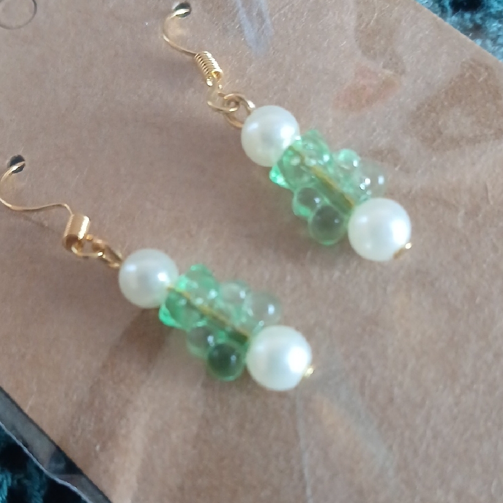 Elegant Gold and Green Beaded Earrings